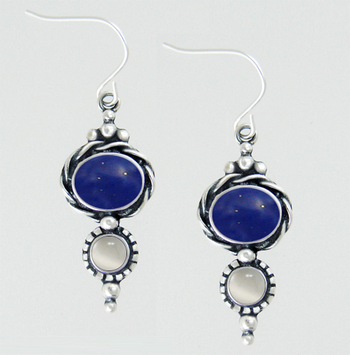 Sterling Silver Drop Dangle Earrings With Lapis Lazuli And White Moonstone